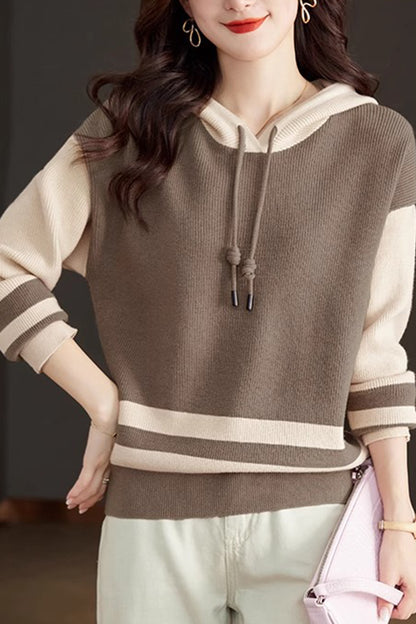 Women's Striped Color Block Hoodies Sweater Knit Tops