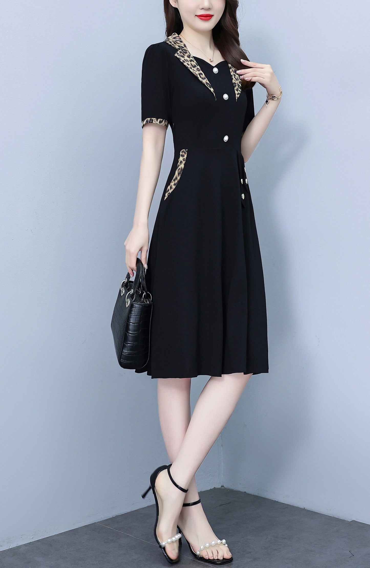 Women's Short Sleeve Pocket Work Office Suit Dress - LAI MENG FIVE CATS