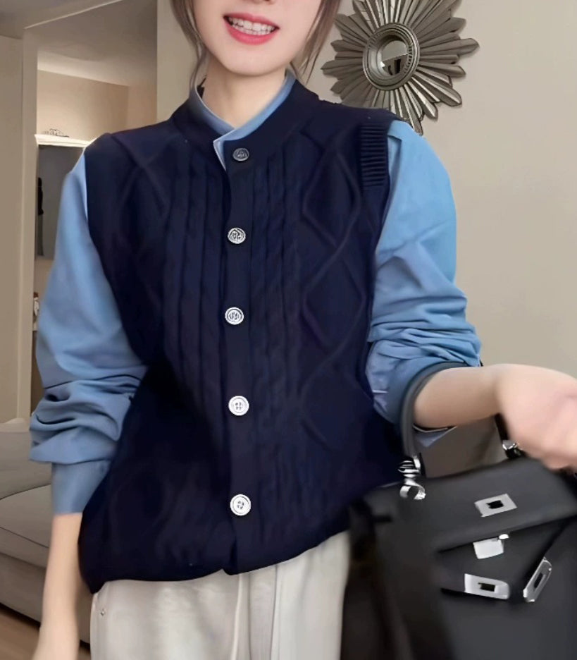 Women's Sweater 2 in 1 Denim Color Block Cable Knit top