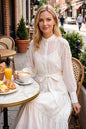 Elegant Bead Embroidery Loose Button Belted Maxi Dress - LAI MENG FIVE CATS