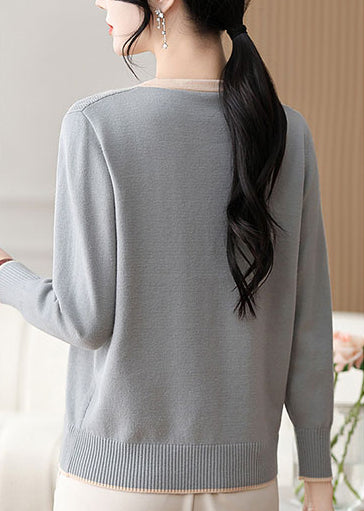 Elegant Pearl Long Sleeve Knit Sweater Pullover Top