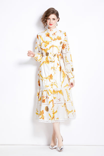 FSY-Women Floral Print Button Split Flowy Maxi Dress