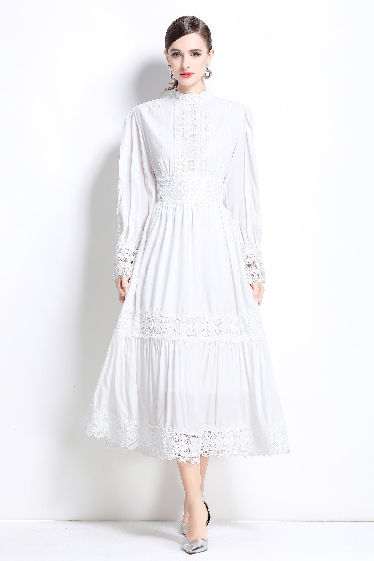 Women's Palace Long Puff Sleeve Lace Maxi Dress