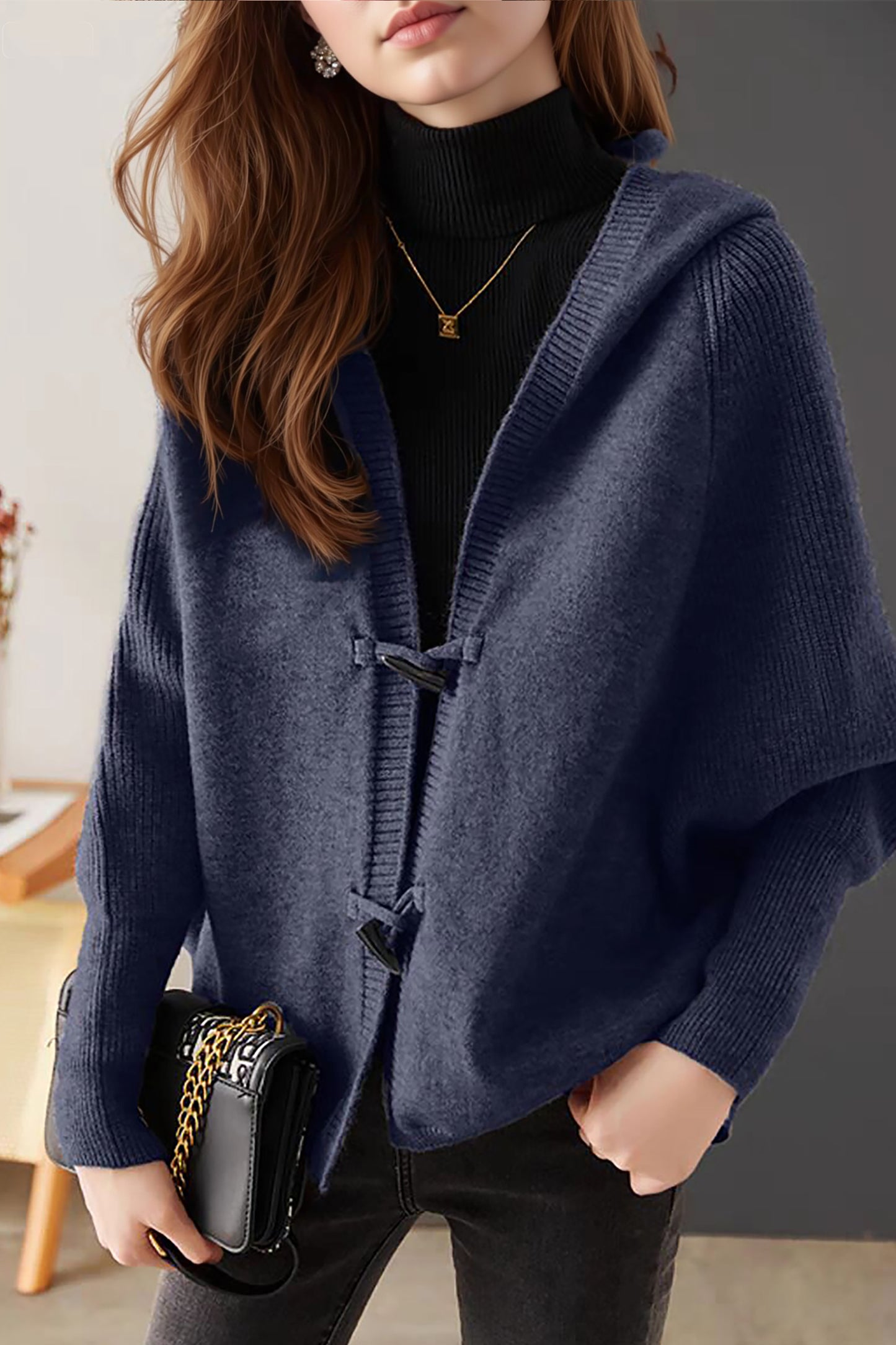 Women's Hooded Sweater Cardigan Button Knit Coats