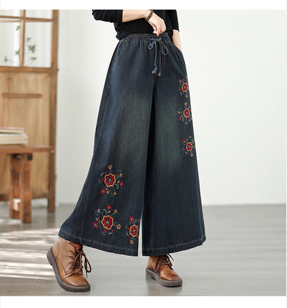 Women's Baggy Wide Leg Jeans Embroidery Pants