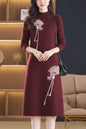Women's Long Sleeve Sweater Knit Tunic Midi Dress