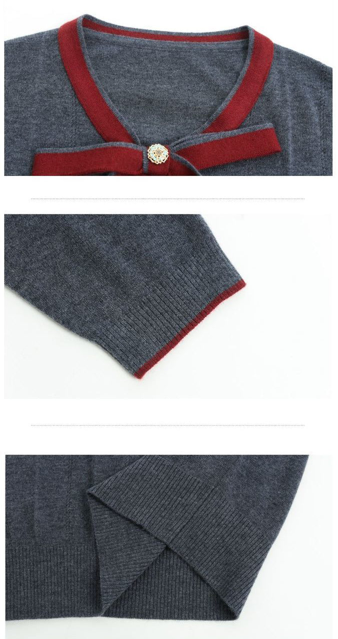 Vintage Bow Collar Knit Sweater Long Sleeve Pullover Top