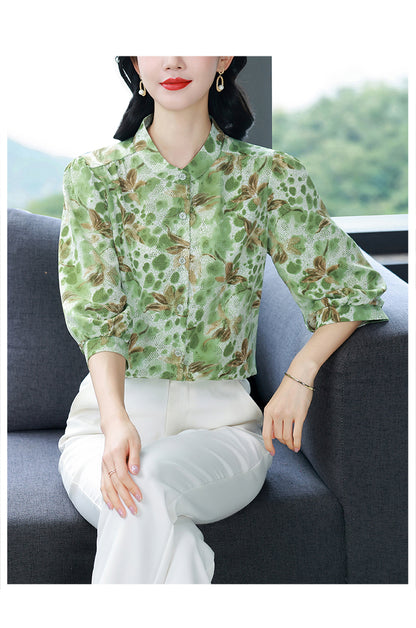 Women's Chinese Style Silk Satin  Button Jacquard Blouse
