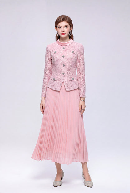 Lace Jacket & Pleated Midi Skirt Set | 3 Colors
