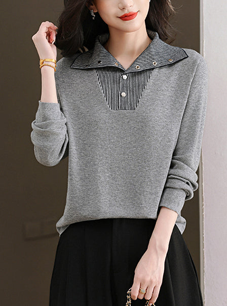 Women's Long Sleeve Sweater Striped Knit Pullover Tops - LAI MENG FIVE CATS