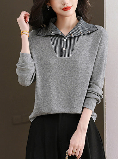 Women's Long Sleeve Sweater Striped Knit Pullover Tops - LAI MENG FIVE CATS