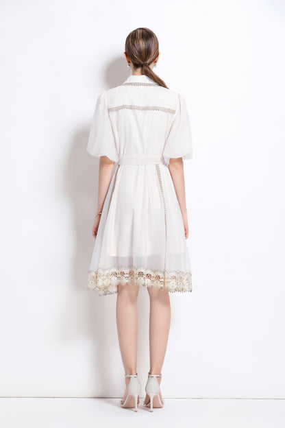 White Lace Trim Chiffon Mini Dress