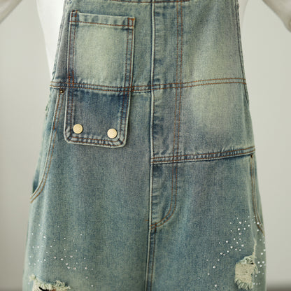 Womens Denim Bib Pants Jumpsuits Jeans Adjustable Strap Overalls