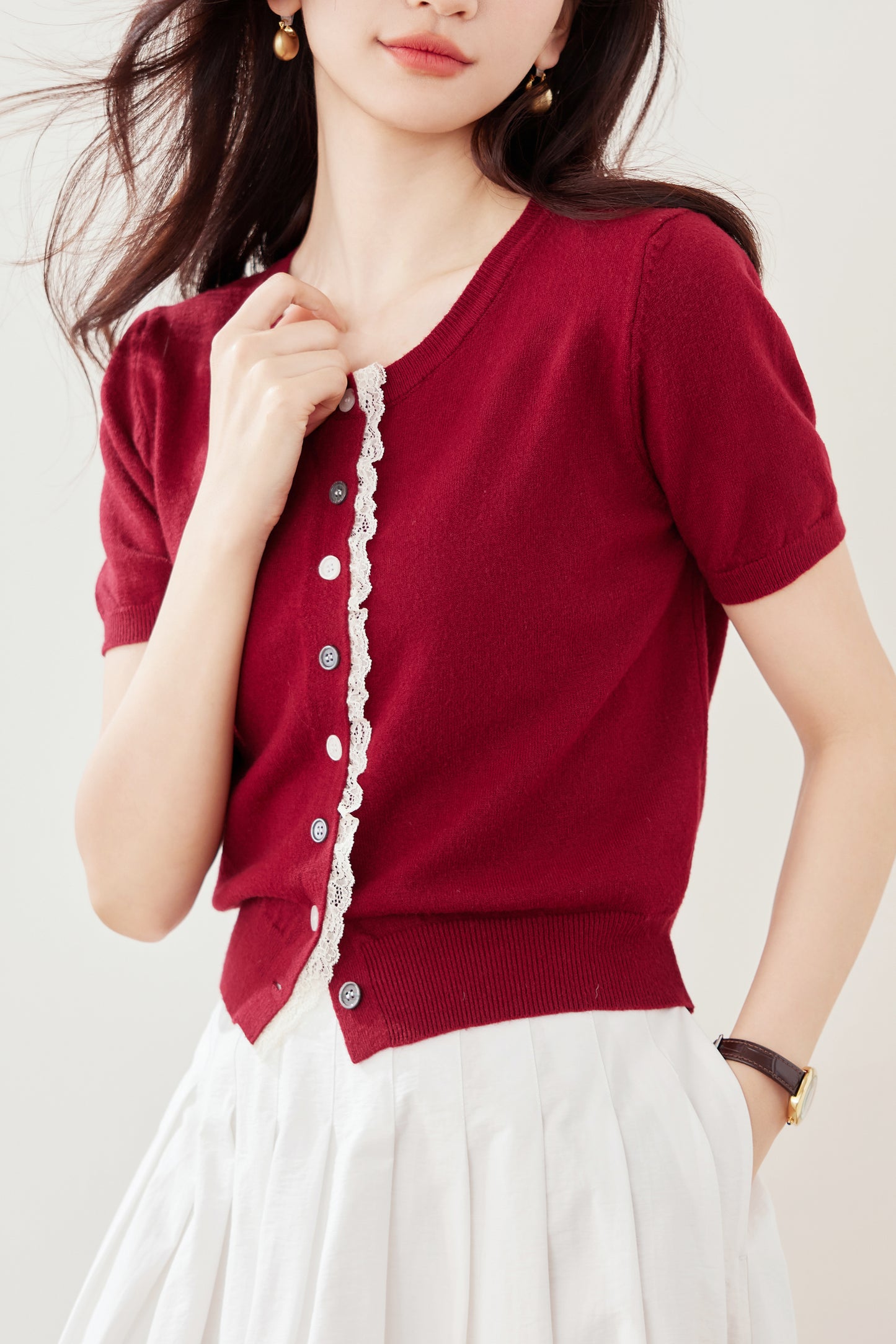 Women's Short Sleeve Lace Cardigan Tops