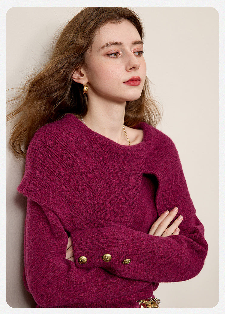 Women's Asymmetric Lapel Sweater Chunky Knitwear Top