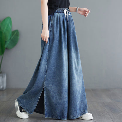 Drawstring Trendy Side Slit Wide Leg Pants