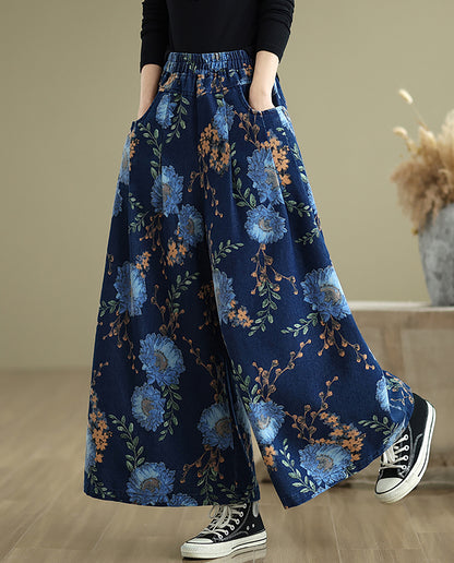 Women's Loose Elastic Waist Wide Leg Denim Pants