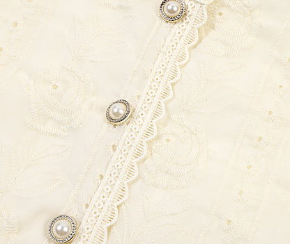 Embroidered Eyelet Blouse | Breathable Cotton with Lace Trim