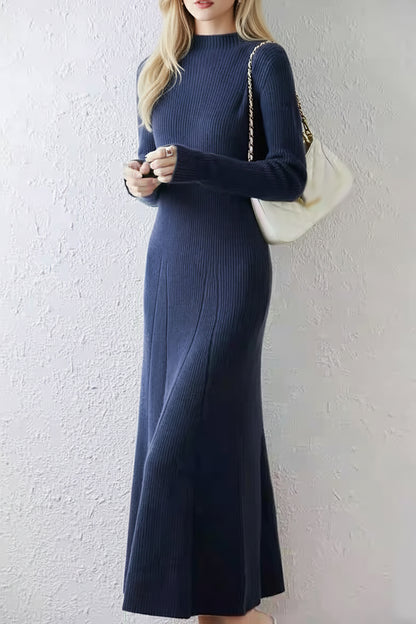 Women's Mock Neck Sweater Ribbed Knit Maxi Dress