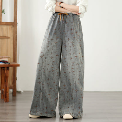 Effortless Chic: Star Pattern Wide-Leg Baggy Jeans