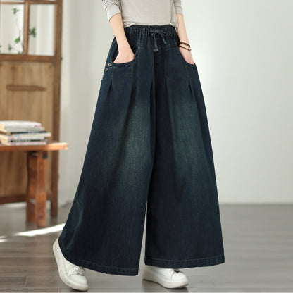Women's Jeans Elastic Waist Baggy Wide Leg Denim Pants