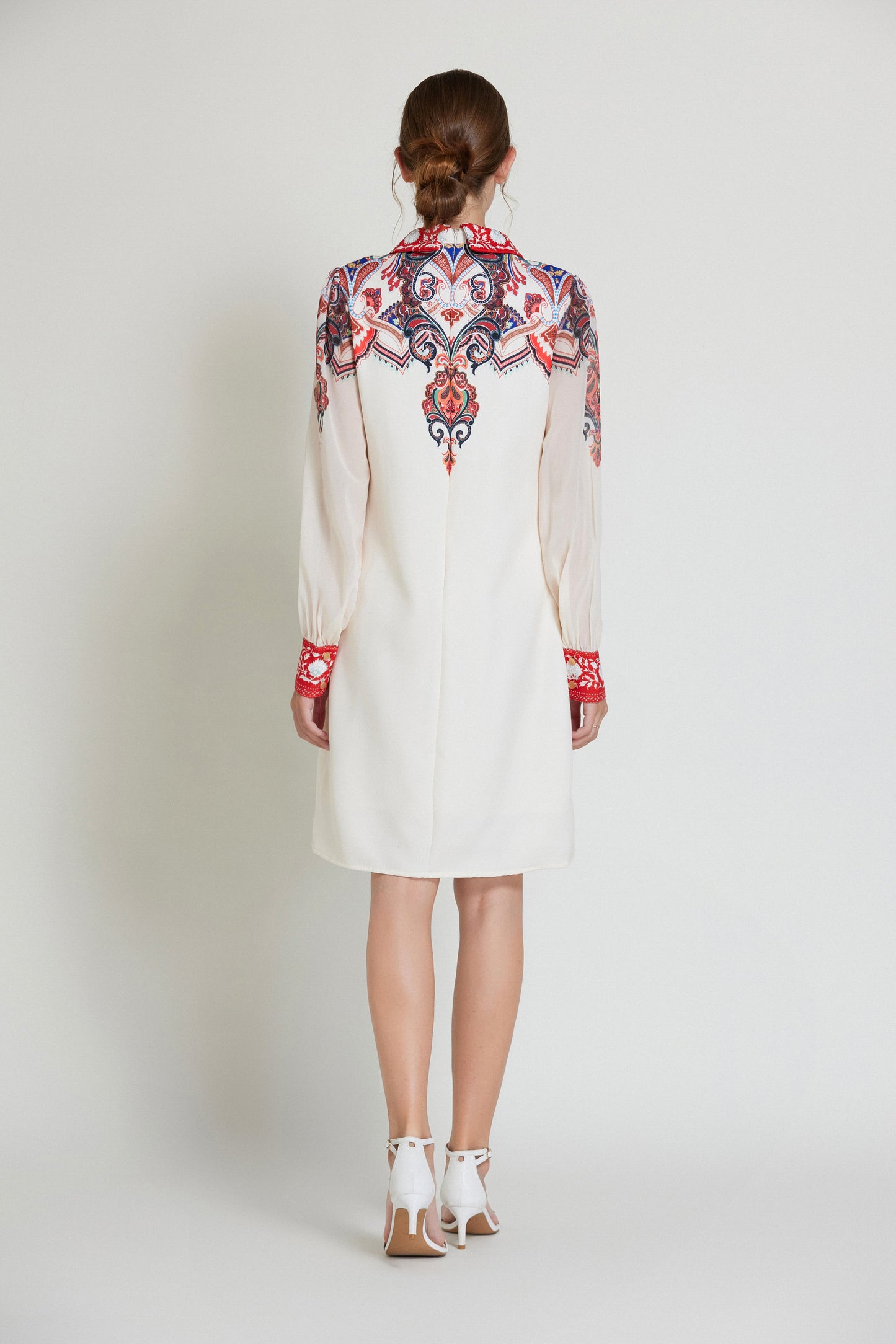 SSY-Women's Floral Chiffon Long Sleeve Mini Dress