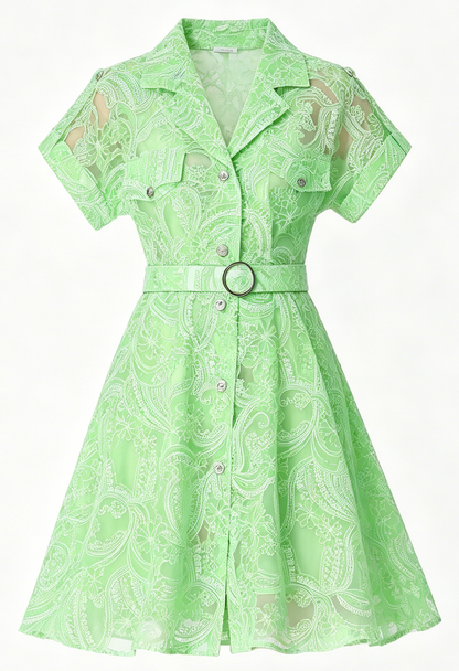 Mint Bloom Lace Mini Shirt Dress