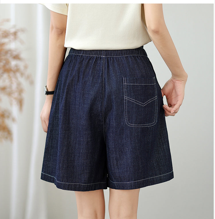 Women's Baggy Pull On Jeans Ripped Denim Shorts - LAI MENG FIVE CATS