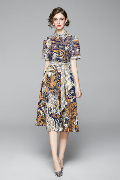 SSY-Women's Short Sleeve Floral Print Button Midi Dress