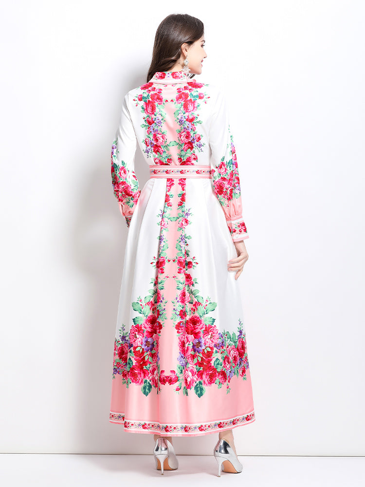 Women's Floral Print Maxi Dress Flowy Split Long Dress