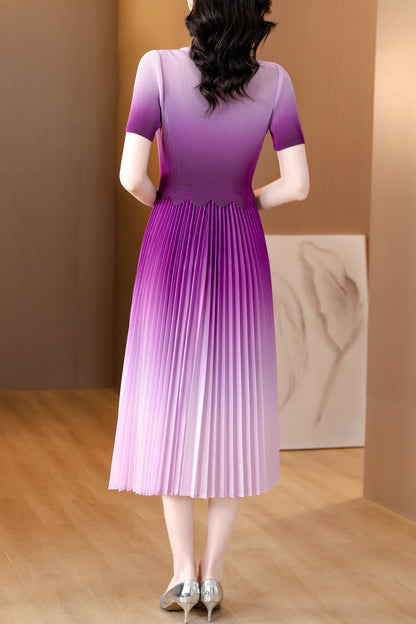 Purple Pleats Please Elastic Patchwork Dress