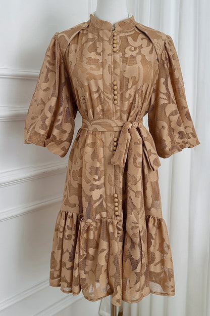 Women's Lace Puff Sleeve Ruffle Loose Mini Dress
