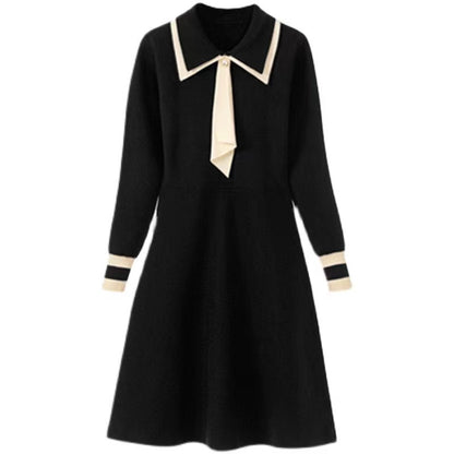 Chic Contrast Collar Knit Dress – Timeless Preppy Elegance