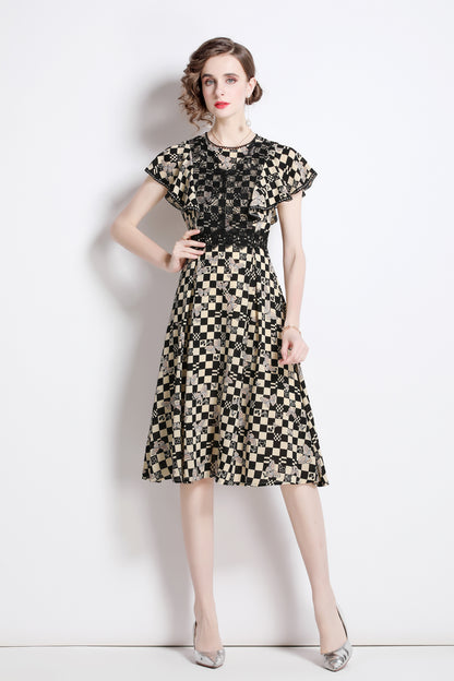 SSY-Women's Boho Floral Ruffle Chiffon Lace Midi Dress