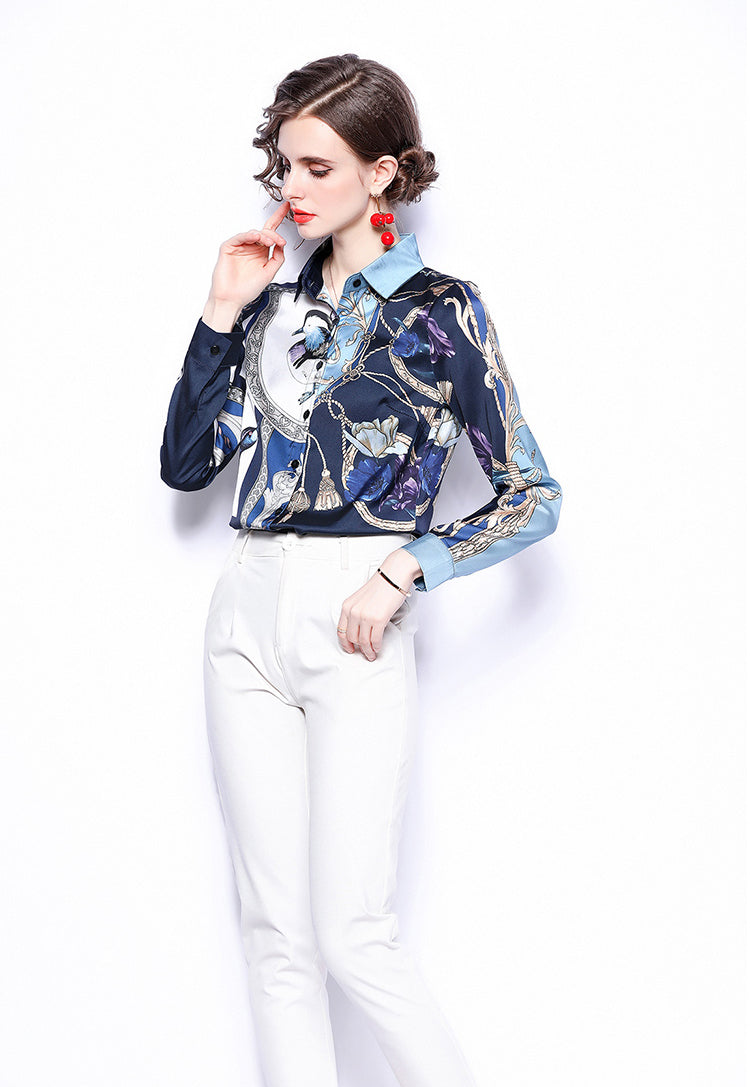 ESY-Women's Shirt Floral Print Long Sleeve Button Top