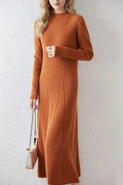Women's Mock Neck Sweater Ribbed Knit Maxi Dress