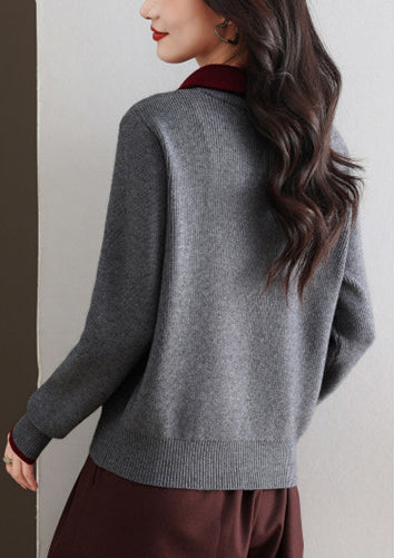 Contrast Collar Half-Zip Knit Sweater – Chic Colorblock Ribbed Pullover