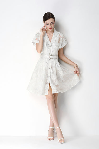 Lvory Lace Belted Shirt Dress With Belts