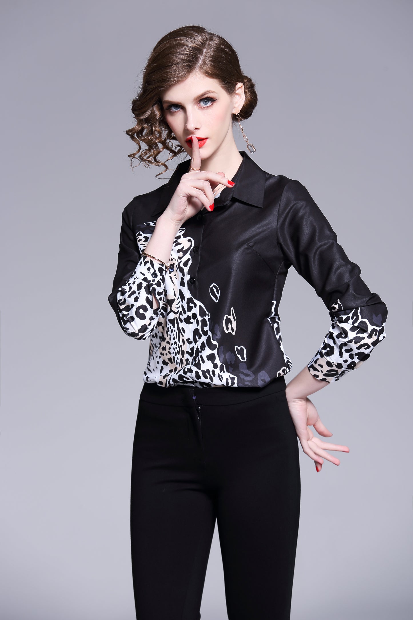 ESY-Women's Shirt Print Long Sleeve Button Blouse - LAI MENG FIVE CATS