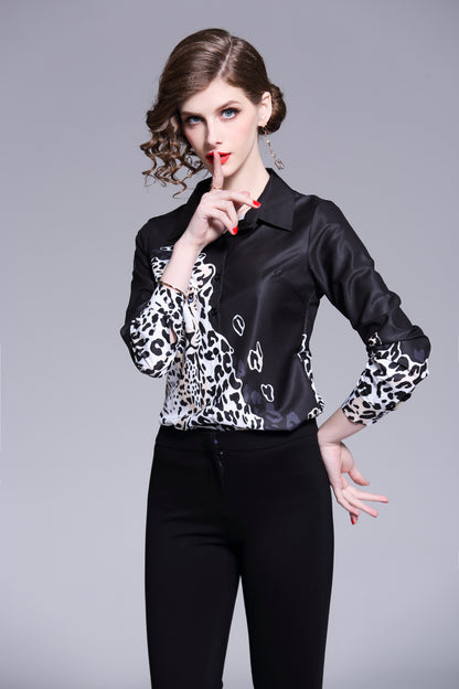 ESY-Women's Shirt Print Long Sleeve Button Blouse - LAI MENG FIVE CATS