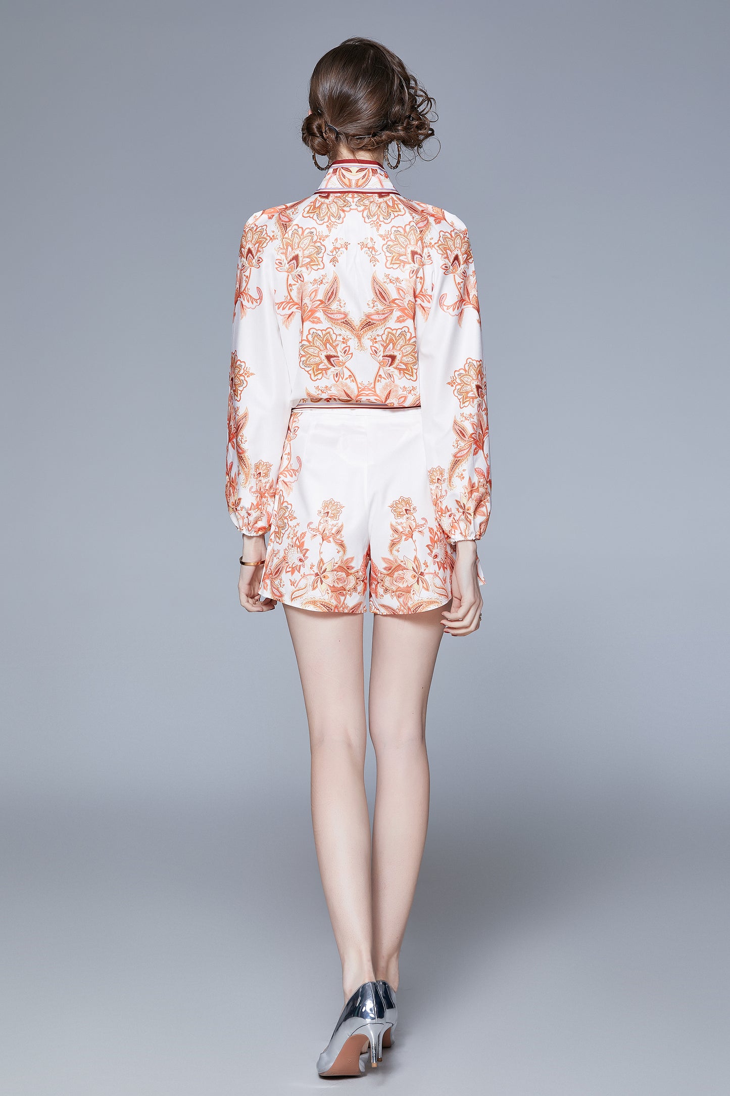 SSY-Women's 2 Piece Short Sets Button Shirt Floral Shorts Sets