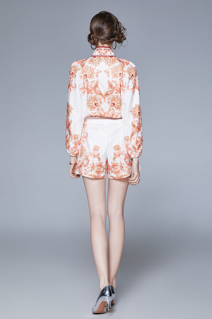 SSY-Women's 2 Piece Short Sets Button Shirt Floral Shorts Sets