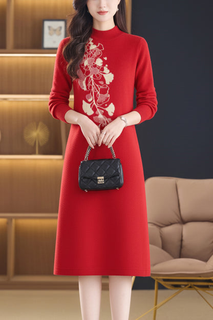 Women's Long Sleeve Sweater Knit Tunic Midi Dress