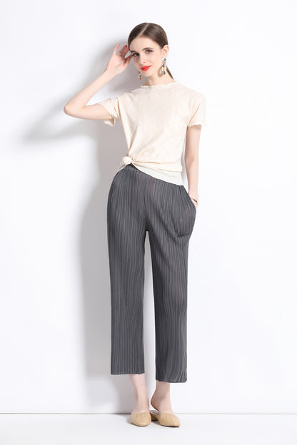 Grey Elastic Casual Pleated Trouser