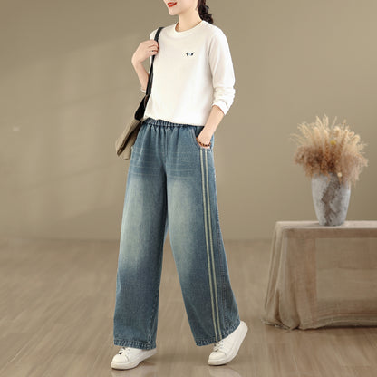 Women's Jeans Elastic Waist Wide Leg Denim Pants