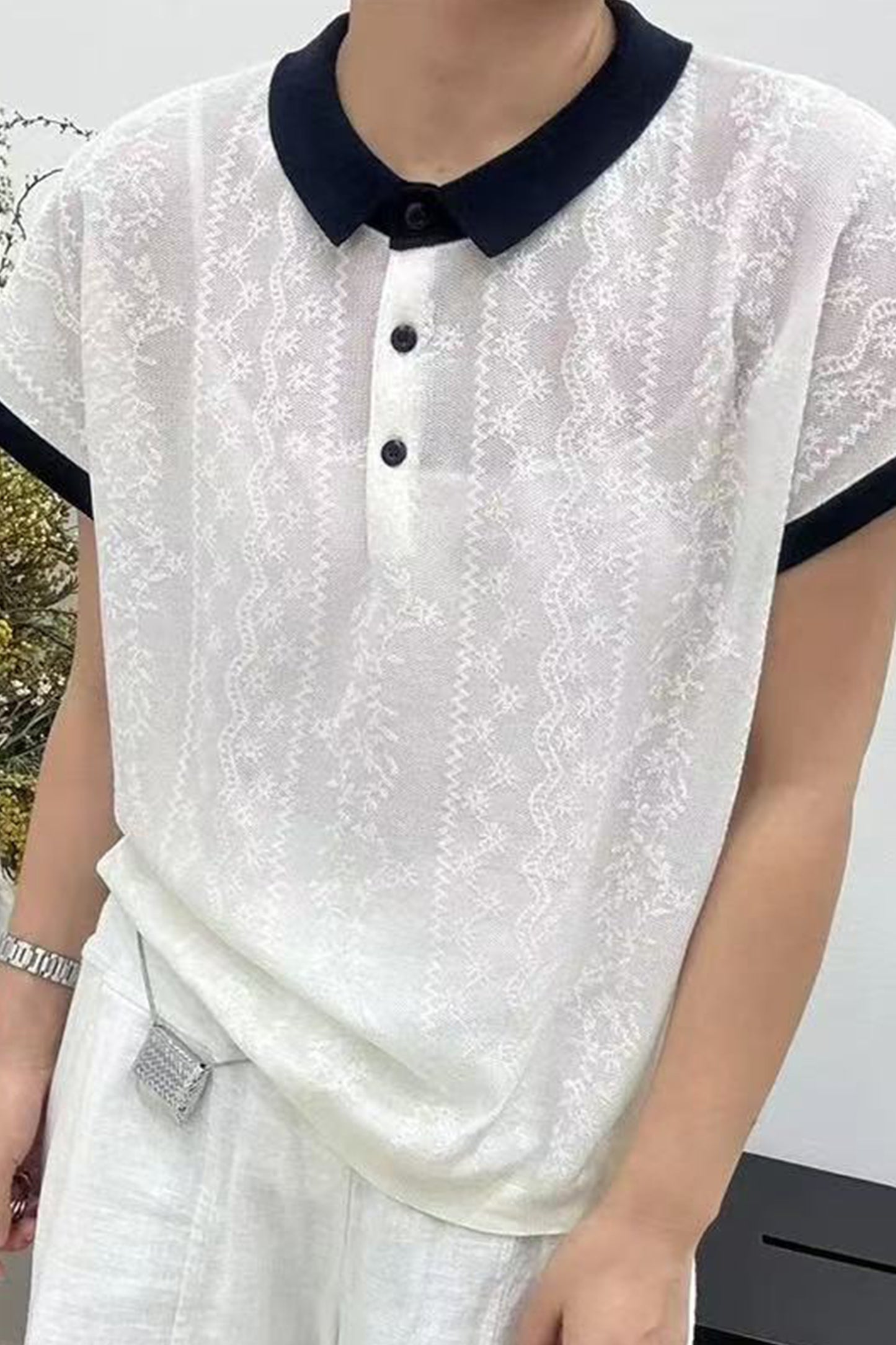 Women's Polo Shirt Knit Tops Color Block Blouse