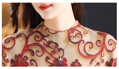 Women's Fall Long Sleeve Knitted Sweater Midi Dress