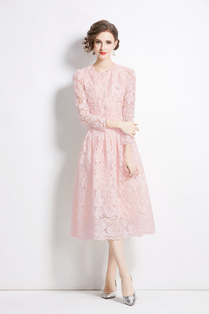 2 Pieces Chiffon Lace Button Midi Dress