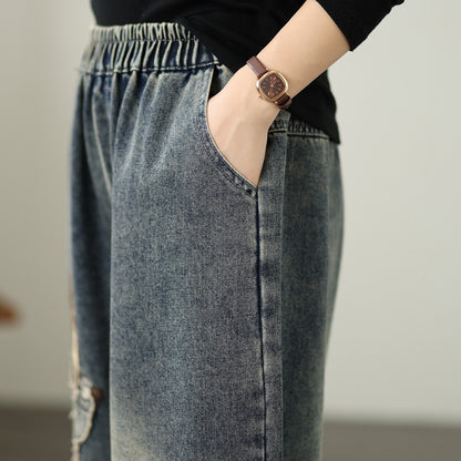 Women Jeans Denim Pants Elastic Waist