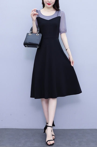 Women's Short Sleeve Pocket A-line Stretch Midi Dress